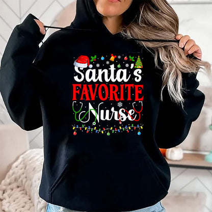 Funny Nurse Shirt, Nurse Unisex T-Shirt/Hoodie/Sweatshirt HLT00 - Santa's Favorite Nurse Christmas Nursing Christmas Nurse T-Shirt
