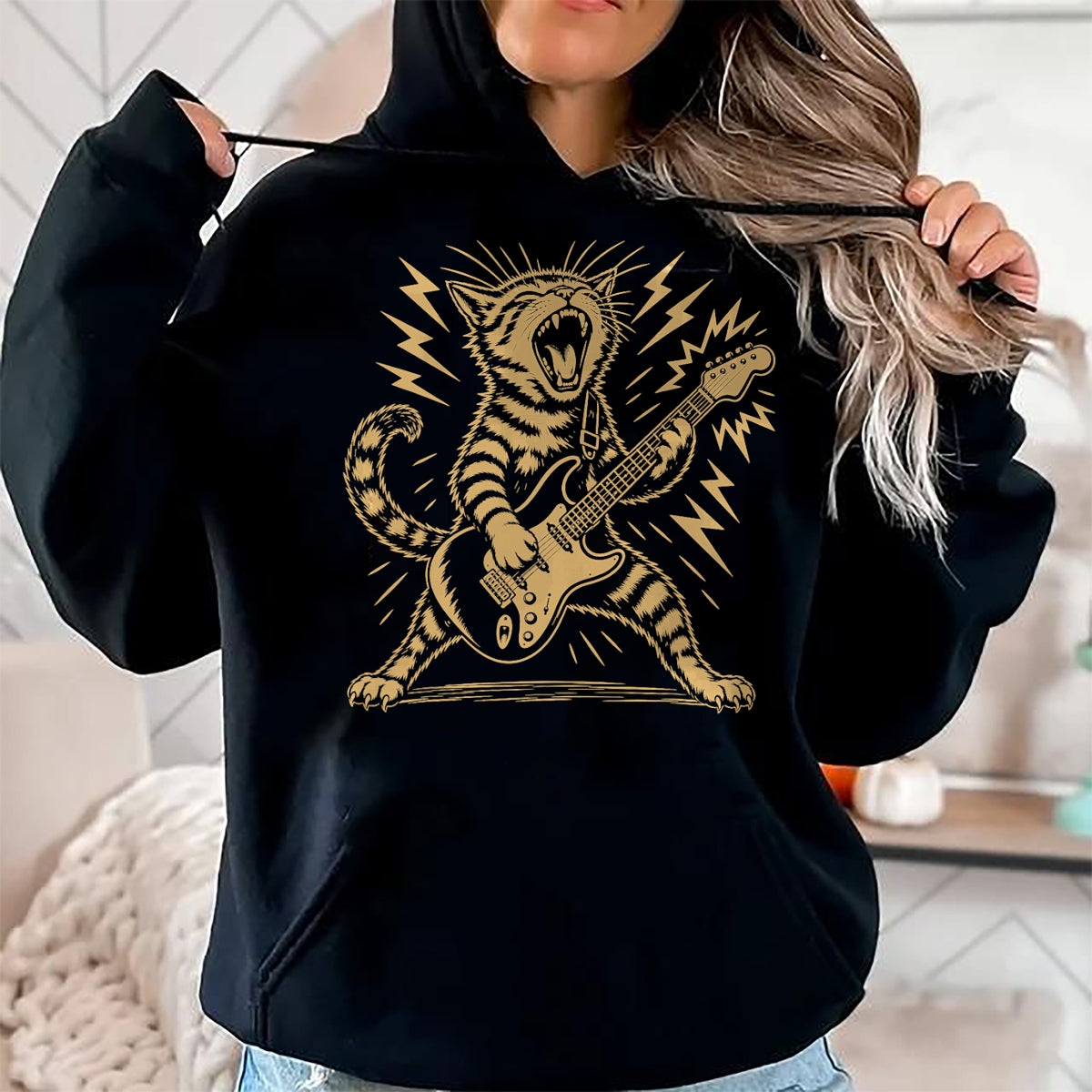 Guitar Lover Shirt, Funny Guitar UnisexT-Shirt/Hoodie/Sweatshirt HLT00 - Cat Playing Guitar Rock and Roll Music Men Women Kids T-Shirt