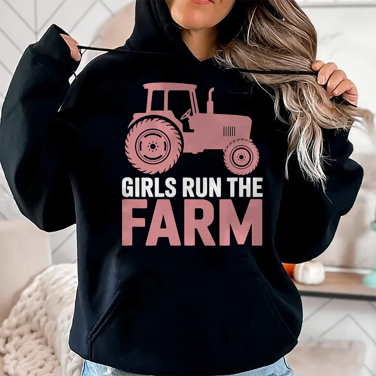 Best Farmer Life Shirt, Funny Farmer UnisexT-Shirt/Hoodie/Sweatshirt HLT00 - Girls Run The Farm Pink Farm Tractor Girl Women T-Shirt