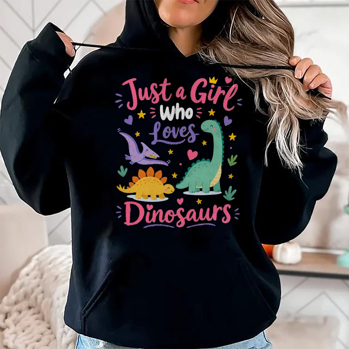 Best Dinosaur Lover Shirt, Funny Dinosaur UnisexT-Shirt/Hoodie/Sweatshirt HLT00 - Just a Girl Who Loves Dinosaurs Cartoon Design T-Shirt