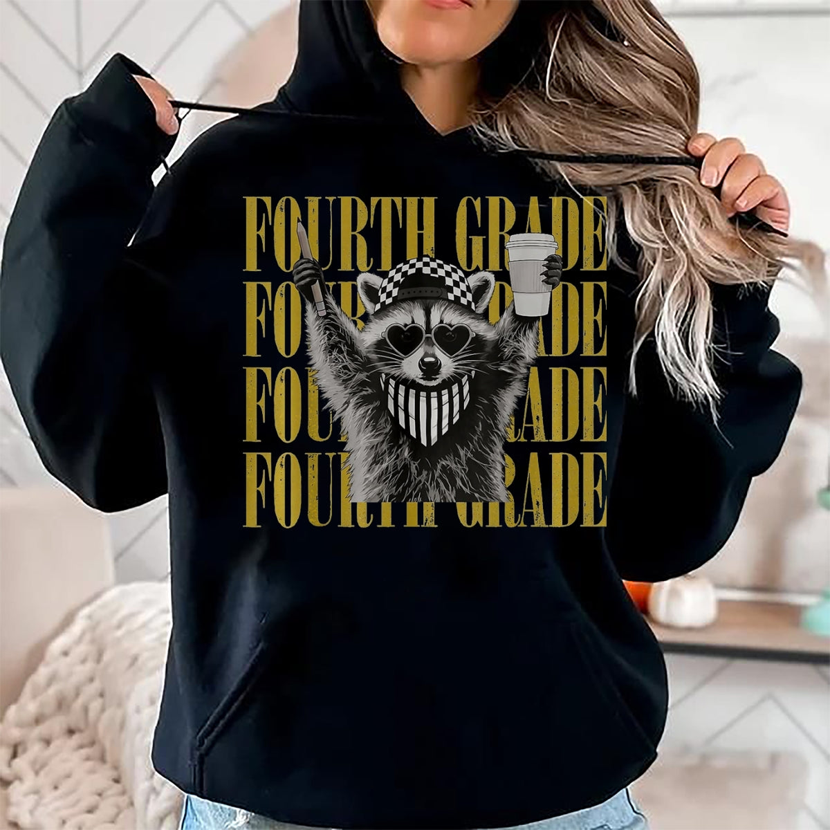 Best Teacher Shirt, Funny Teacher UnisexT-Shirt/Hoodie/Sweatshirt HLT00 - Funny Fourth Grade Teacher Feral Raccoon Back to School T-Shirt, Women, Black, Large