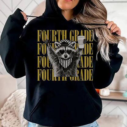Best Teacher Shirt, Funny Teacher UnisexT-Shirt/Hoodie/Sweatshirt HLT00 - Funny Fourth Grade Teacher Feral Raccoon Back to School T-Shirt, Women, Black, Large