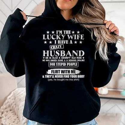 Best Wife Shirt, Wife and Husband Unisex T-Shirt/Hoodie/Sweatshirt HLT00 - Gift for wife T shirt, lucky wife   I'm The Lucky Wife I Have A Crazy Husband V-Neck T-Shirt