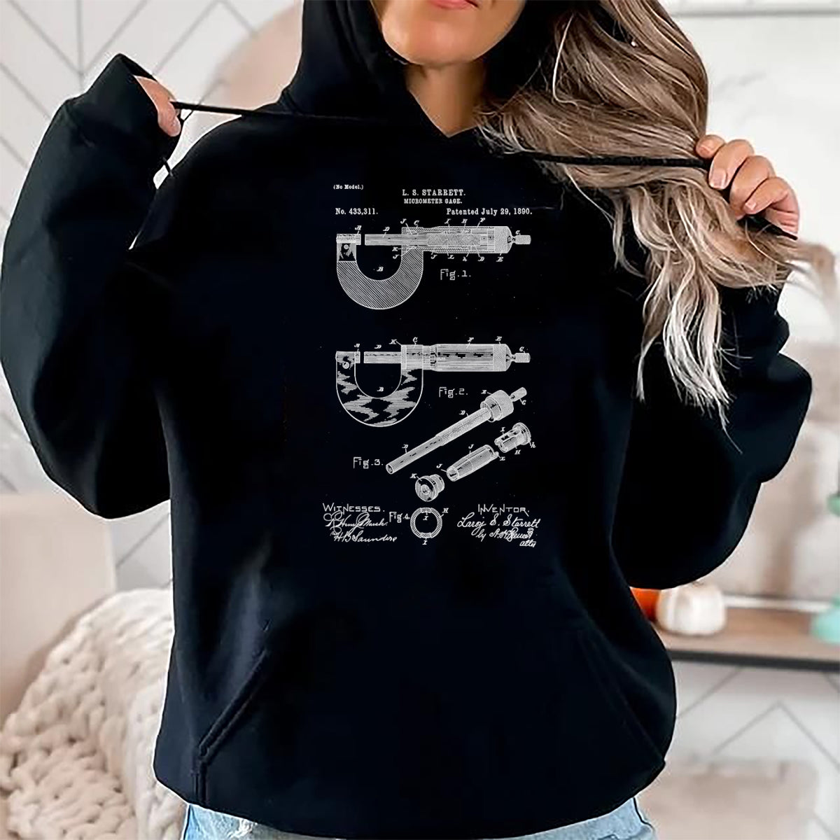 Best Mechanic Life Shirt, Funny Mechanic UnisexT-Shirt/Hoodie/Sweatshirt HLT00 - Mechanical Engineer Art Black Vintage Patent Micrometer Gage T-Shirt - Men's Small