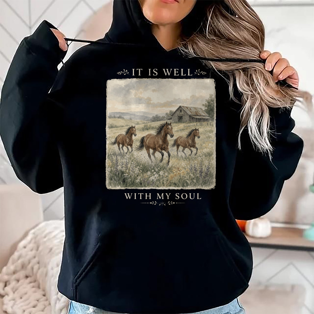 Best Horse Lover Shirt , Funny Horse UnisexT-Shirt/Hoodie/Sweatshirt HLT00 - It is Well with My Soul Horse Watercolor Christian Long Sleeve T-Shirt