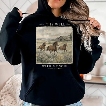 Best Horse Lover Shirt , Funny Horse UnisexT-Shirt/Hoodie/Sweatshirt HLT00 - It is Well with My Soul Horse Watercolor Christian Long Sleeve T-Shirt