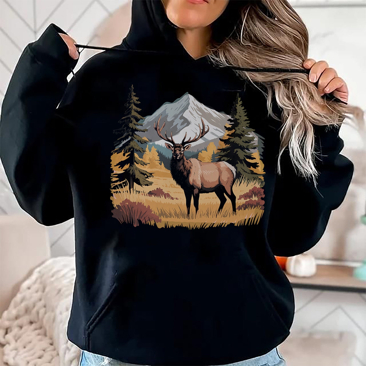 Funny Hunting Shirt, Gift For Hunting Lover Unisex T-Shirt/Hoodie/Sweatshirt HLT00 - Mountain Elk Wildlife Scene – Nature Outdoor Hunting T-Shirt