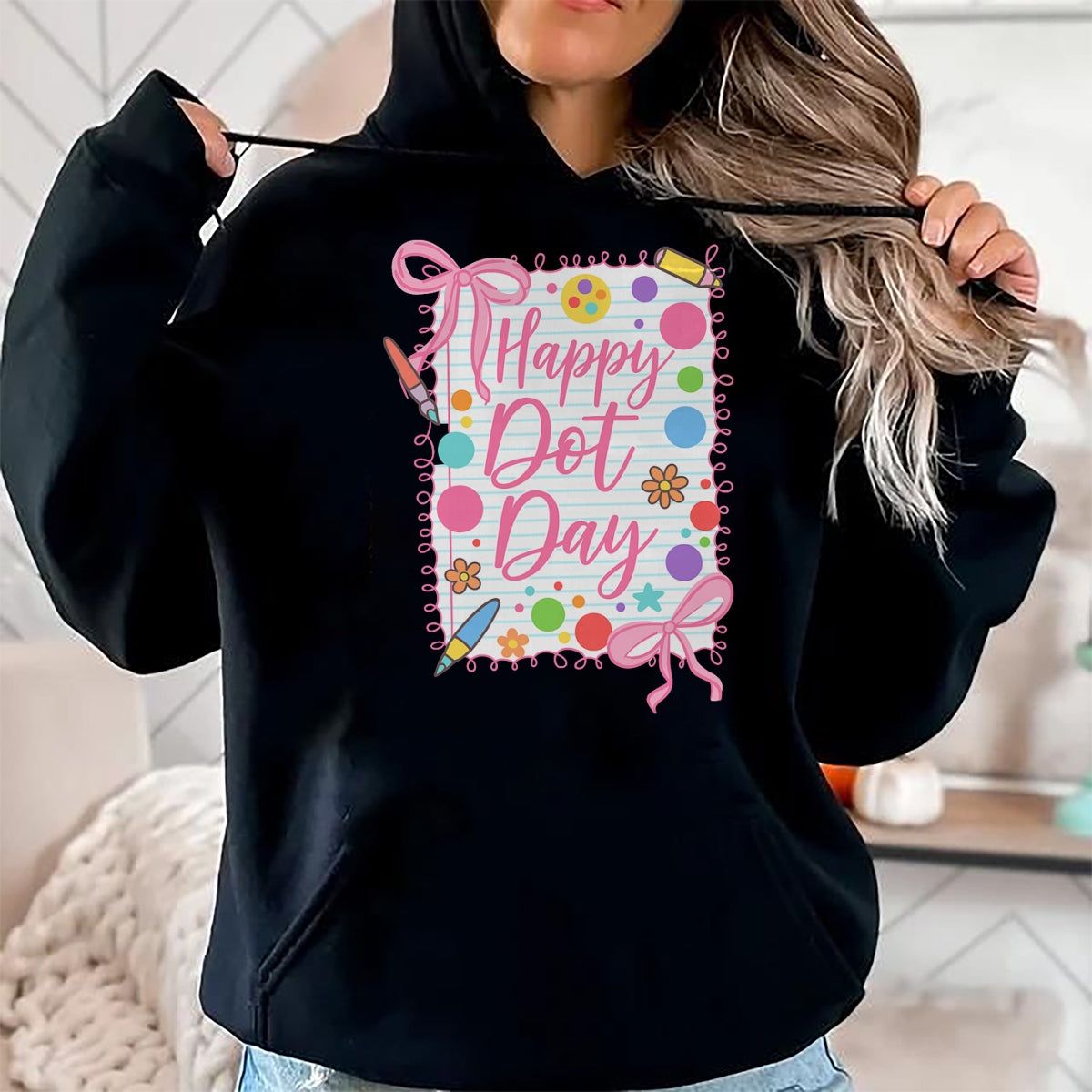 Best Teacher Shirt, Funny Teacher UnisexT-Shirt/Hoodie/Sweatshirt HLT00 - Happy Dot Day Bow Coquette for Teacher Girls T-Shirt