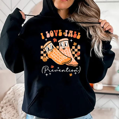 Funny Nurse Shirt, Nurse Unisex T-Shirt/Hoodie/Sweatshirt HLT00 - Groovy Retro I Love Fall Prevention Fall Physical Therapy T-Shirt