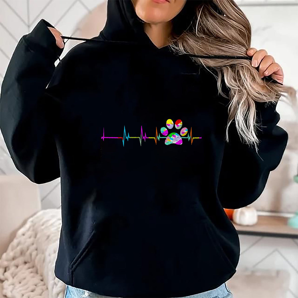 Dog Love Shirt, Dog Lover Gift T-Shirt/Hoodie/Sweatshirt HLT00 - Dog Paw Print Heartbeat Shirt Women Girls Mom Love Dogs T-Shirt