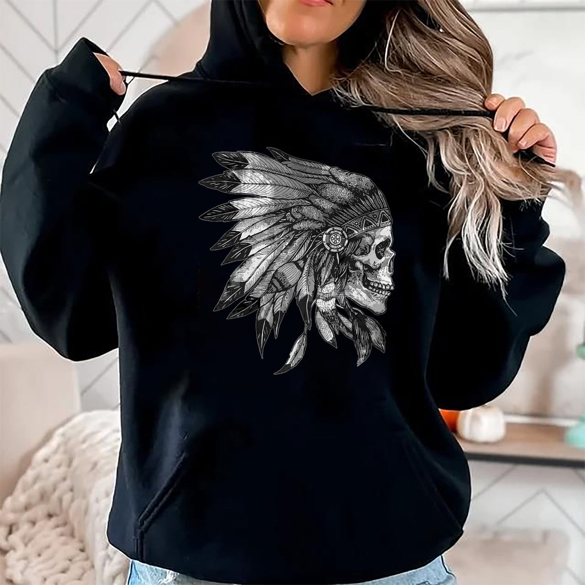 Native American T-Shirts, Vintage Native American Unisex T-Shirt/Hoodie/Sweatshirt HLT00 - American Motorcycle Skull Native Indian Eagle Chief Vintage (1)