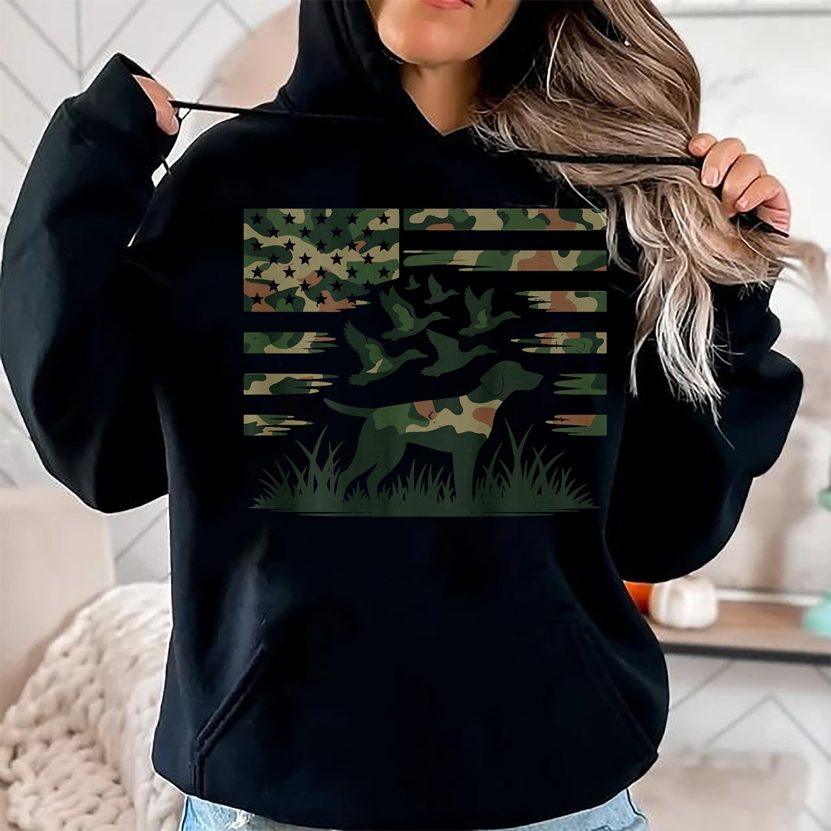 Funny Hunting Shirt, Gift For Hunting Lover Unisex T-Shirt/Hoodie/Sweatshirt HLT00 - Youth Camo Mallard Duck Hunting Dog Camouflage American Flag T-Shirt