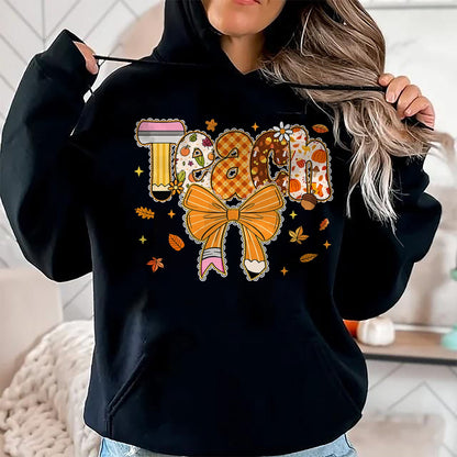 Best Teacher Shirt, Funny Teacher UnisexT-Shirt/Hoodie/Sweatshirt HLT00 - Thanksgiving Teacher Pencil Bow One Thankful Teacher Fall T-Shirt