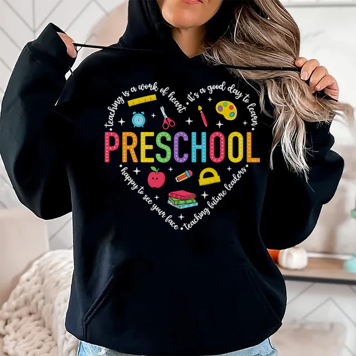 Best Teacher Shirt, Funny Teacher UnisexT-Shirt/Hoodie/Sweatshirt HLT00 - Preschool Teacher Pre-K Heart First Day of Preschool Kids T-Shirt (1)