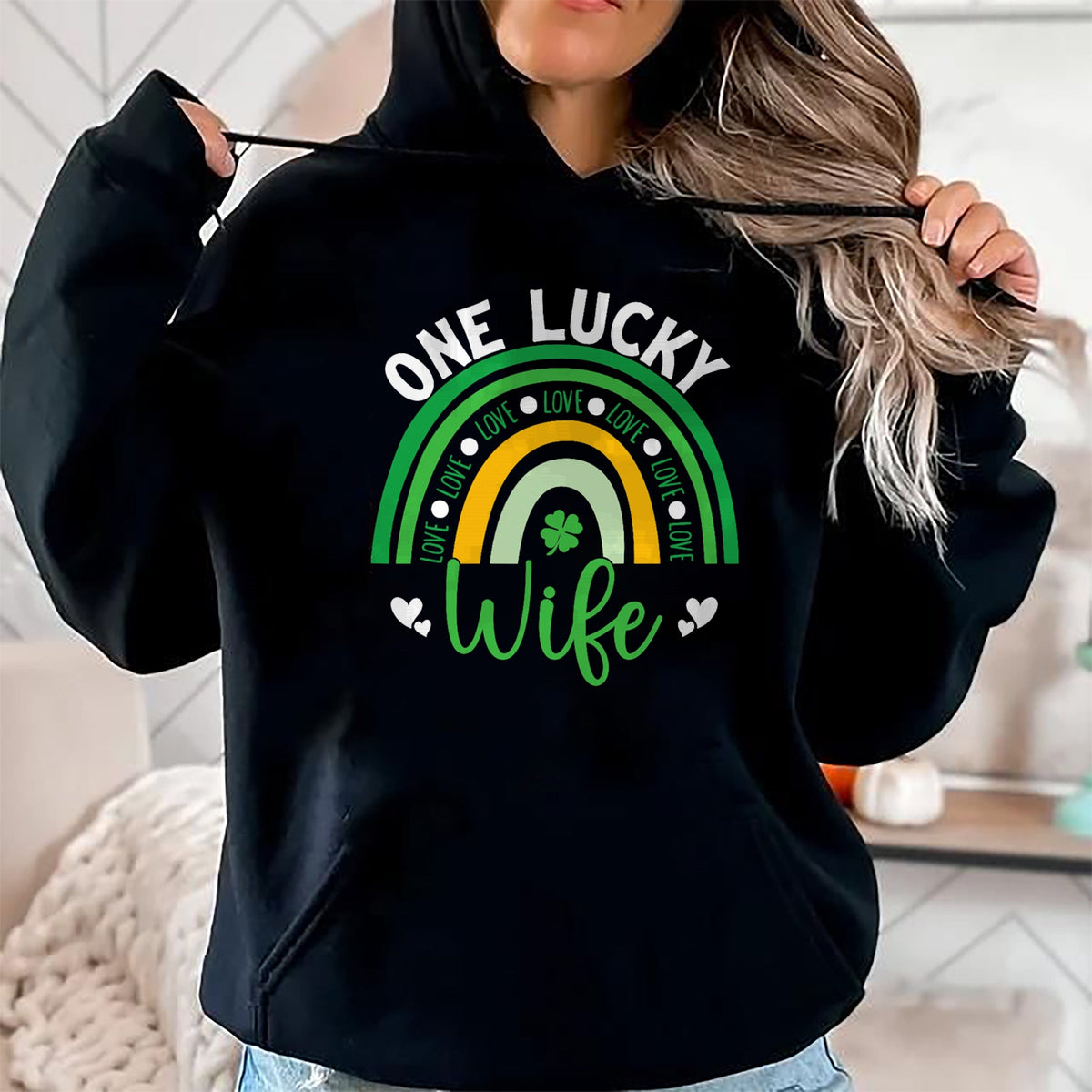 Best Wife Shirt, Wife and Husband Unisex T-Shirt/Hoodie/Sweatshirt HLT00 - Gift for wife T shirt, lucky wife   One Lucky Wife Boho Rainbow Irish Saint Patrick's Day T-Shirt