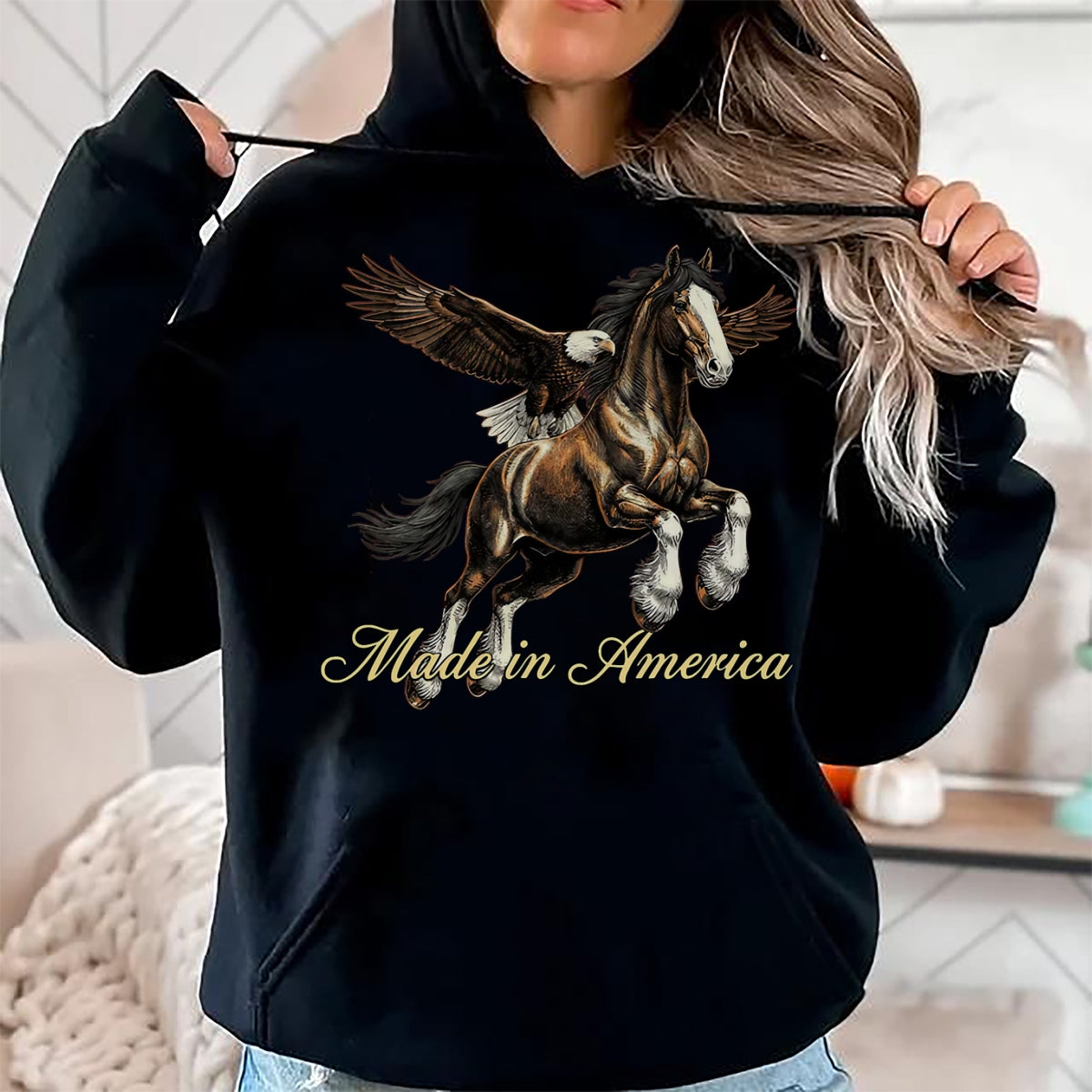 Best Horse Lover Shirt , Funny Horse UnisexT-Shirt/Hoodie/Sweatshirt HLT00 - Made in America Western Horse Eagle Design T-Shirt