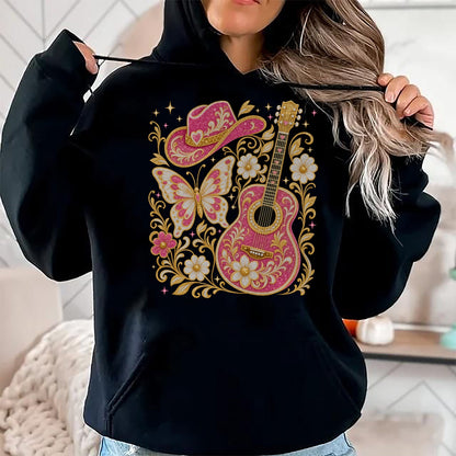 Guitar Lover Shirt, Funny Guitar UnisexT-Shirt/Hoodie/Sweatshirt HLT00 - Western Country Southern Rodeo Cowgirl Guitar Butterfly T-Shirt