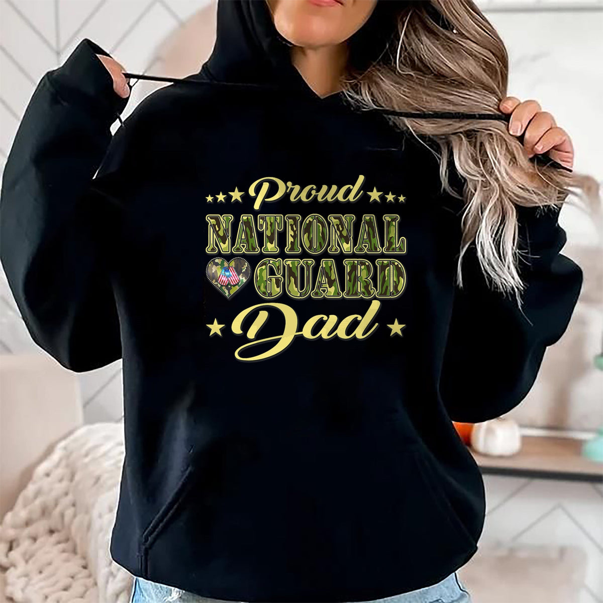 Gift for Dad Shirt, Funny Dad Unisex T-Shirt/Hoodie/Sweatshirt HLT00 – Proud National Guard Dad Dog Tags Heart Military Father Gift T-Shirt