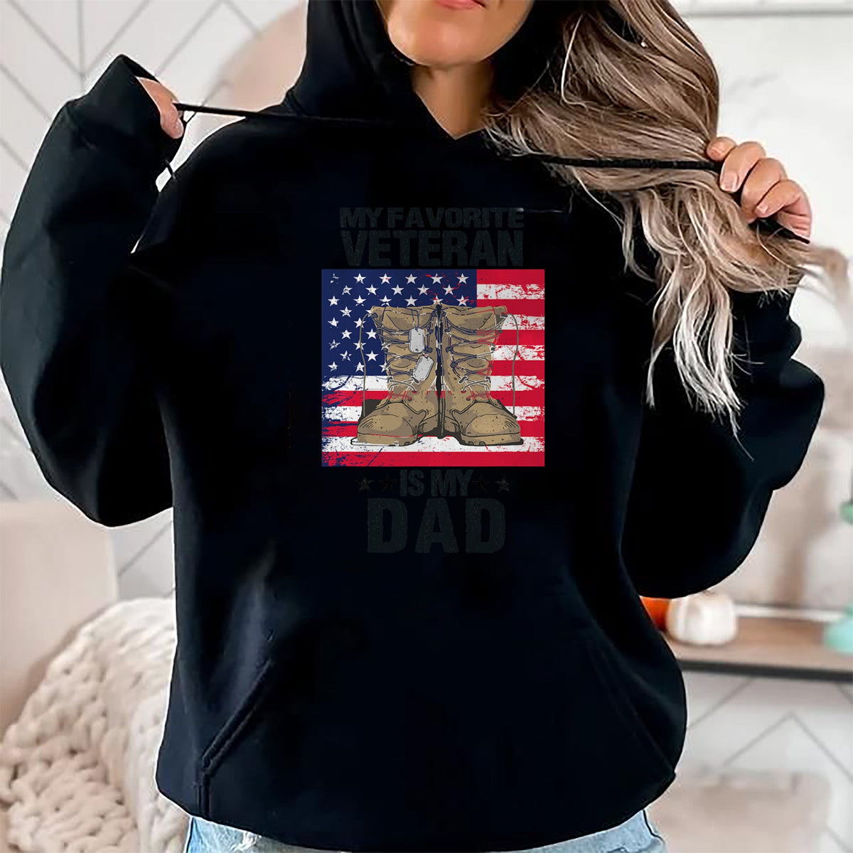 Gift for Dad Shirt, Funny Dad Unisex T-Shirt/Hoodie/Sweatshirt HLT00 – Dad Veteran My Favorite Veteran Is My Father Proud Son Kids T-Shirt