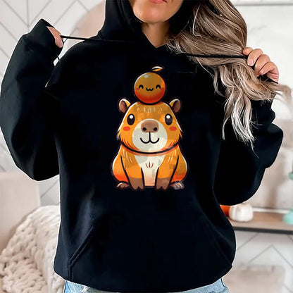 Cute Capybara Shirt, Funny Capybara Unisex T-Shirt/Hoodie/Sweatshirt HLT00 - Kawaii Capybara Orange Long Sleeve T-Shirt