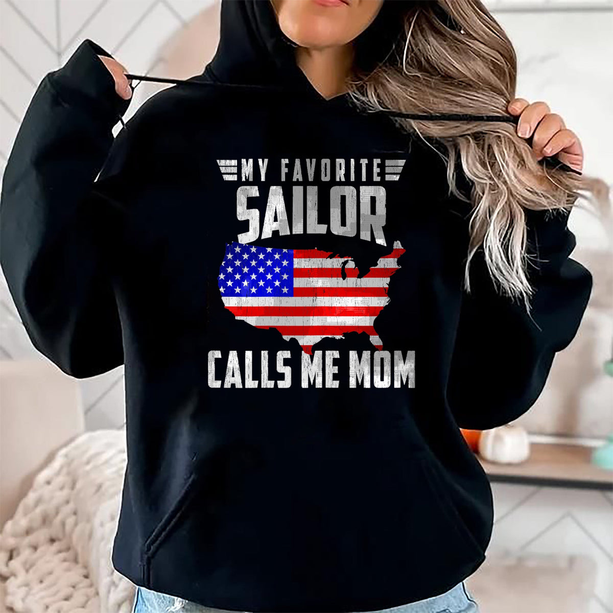 Gift for Mom Shirt, Funny Mom Unisex T-Shirt/Hoodie/Sweatshirt HLT00 - My Favorite Sailor Calls Me Mom USA American Flag T-Shirt