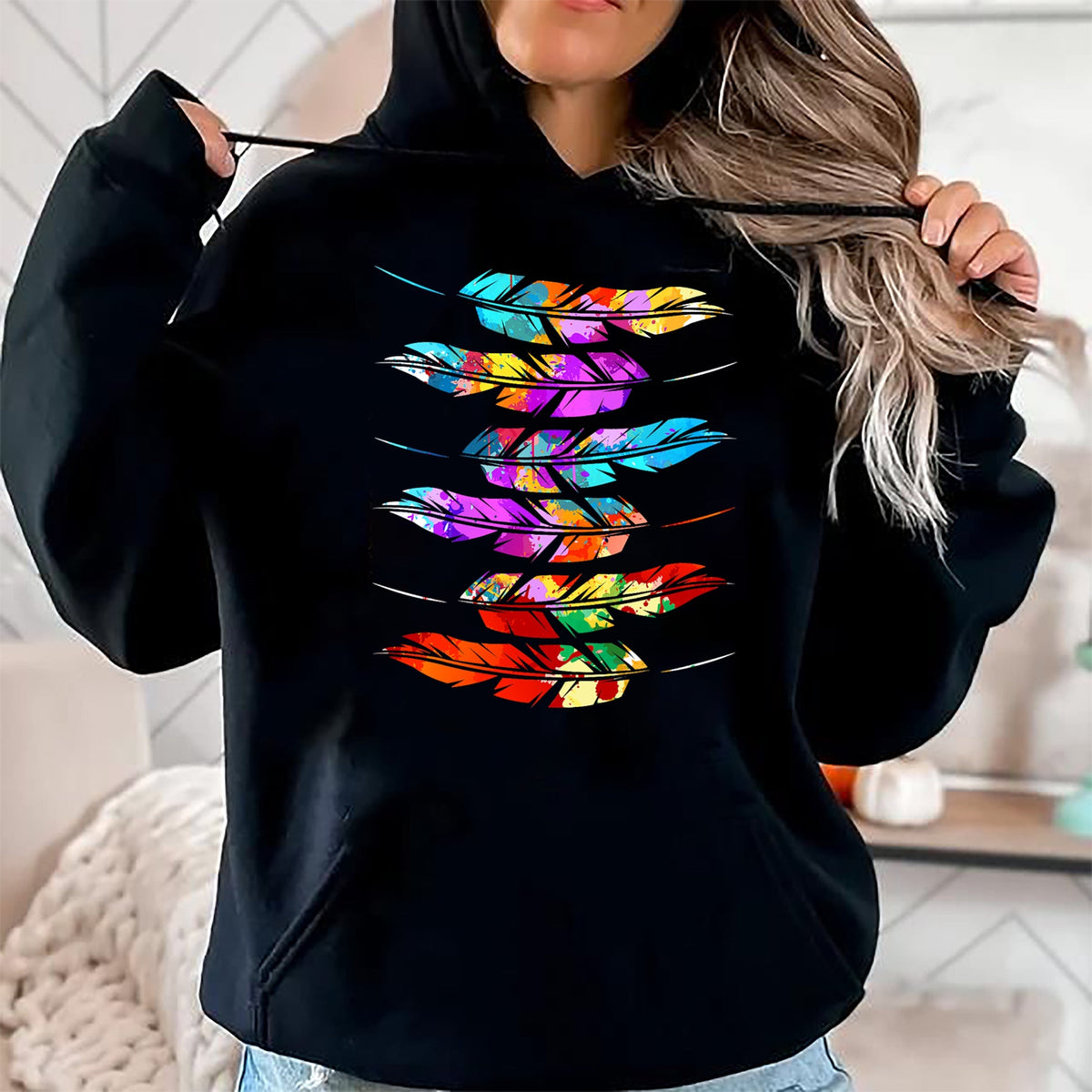 Native American T-Shirts, Vintage Native American Unisex T-Shirt/Hoodie/Sweatshirt HLT00 - Colorful Feathers American Indian Pride Native American