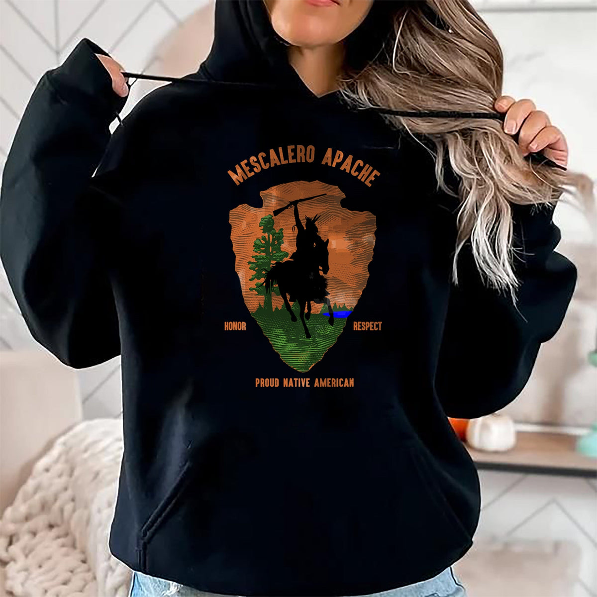 Native American T-Shirts, Vintage Native American Unisex T-Shirt/Hoodie/Sweatshirt HLT00 - MESCALERO APACHE Tribe Native American Indian Retro Arrow