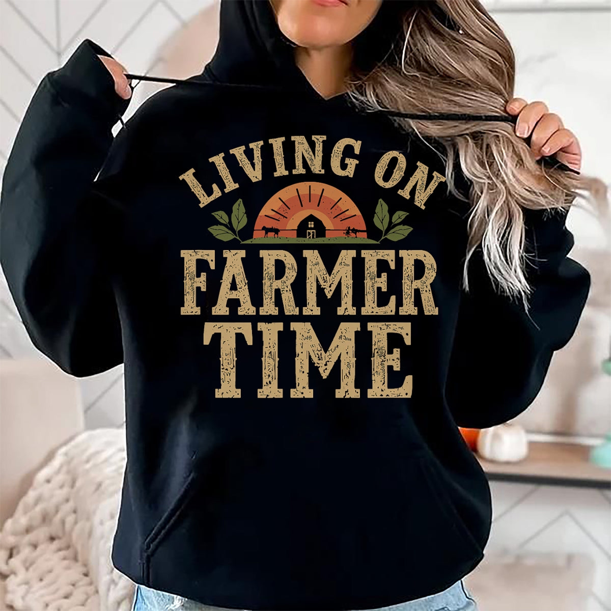 Best Farmer Life Shirt, Funny Farmer UnisexT-Shirt/Hoodie/Sweatshirt HLT00 - Living On Farmer Time - Rustic Country Farm T-Shirt
