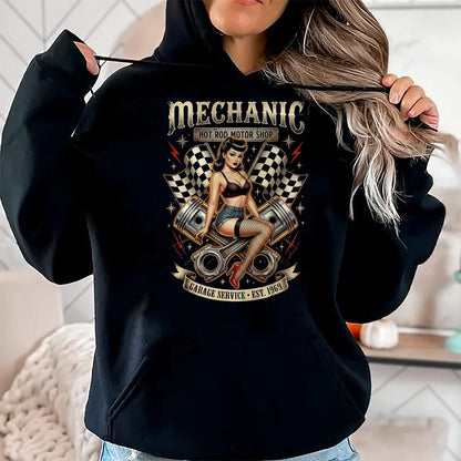 Best Mechanic Life Shirt, Funny Mechanic UnisexT-Shirt/Hoodie/Sweatshirt HLT00 - Vintage Mechanic Hot Rod Garage Pin Up Design T-Shirt