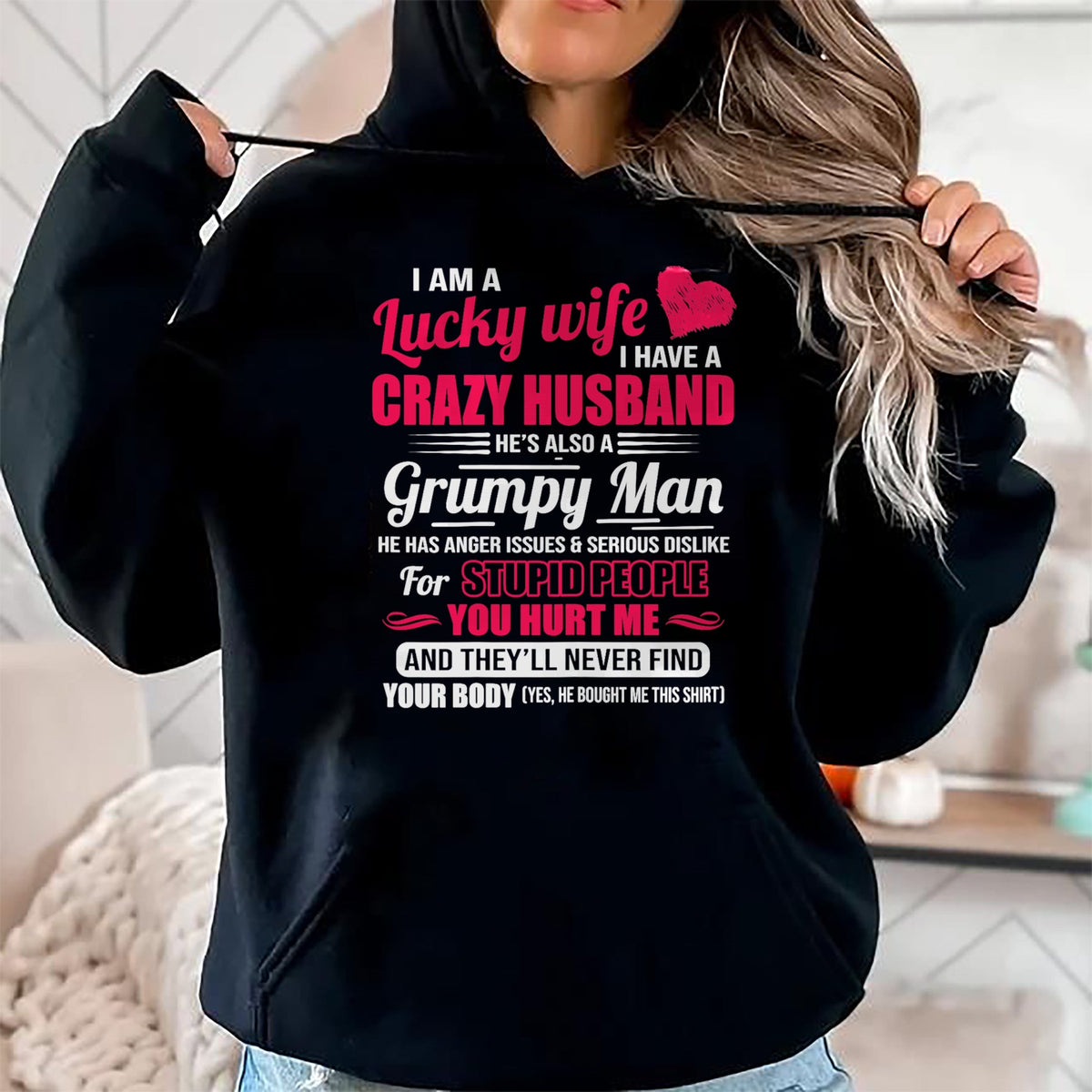 Best Wife Shirt, Wife and Husband Unisex T-Shirt/Hoodie/Sweatshirt HLT00 - Gift for wife T shirt, lucky wife   I Am A Lucky Wife, I Have A Crazy Husband Gift For Womens T-Shir (1)