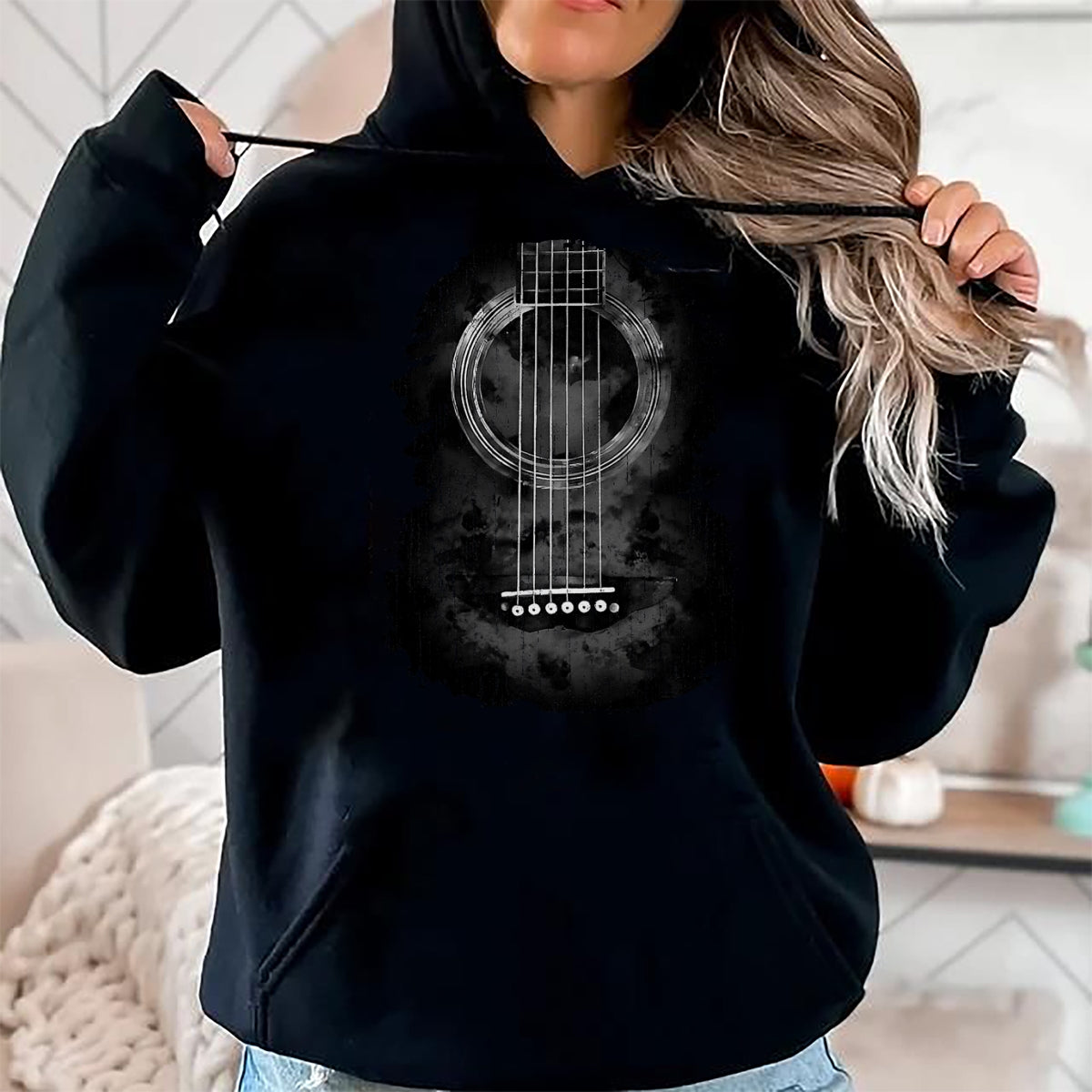 Guitar Lover Shirt, Funny Guitar UnisexT-Shirt/Hoodie/Sweatshirt HLT00 - Distressed Acoustic Guitar Vintage Rock & Roll Music Lover T-Shirt, Men, Black, 3X-Large