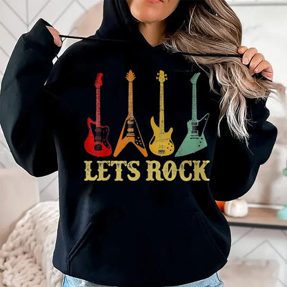 Guitar Lover Shirt, Funny Guitar UnisexT-Shirt/Hoodie/Sweatshirt HLT00 - Vintage Retro Lets Rock Rock n Roll Guitar T-Shirt, Youth, Black, Small