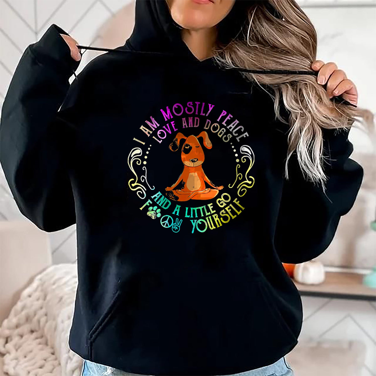 Dog Love Shirt, Dog Lover Gift T-Shirt/Hoodie/Sweatshirt HLT00 - Lovely Dog Saying I Am Mostly Peace Love And Dogs Funny Yoga T-Shirt