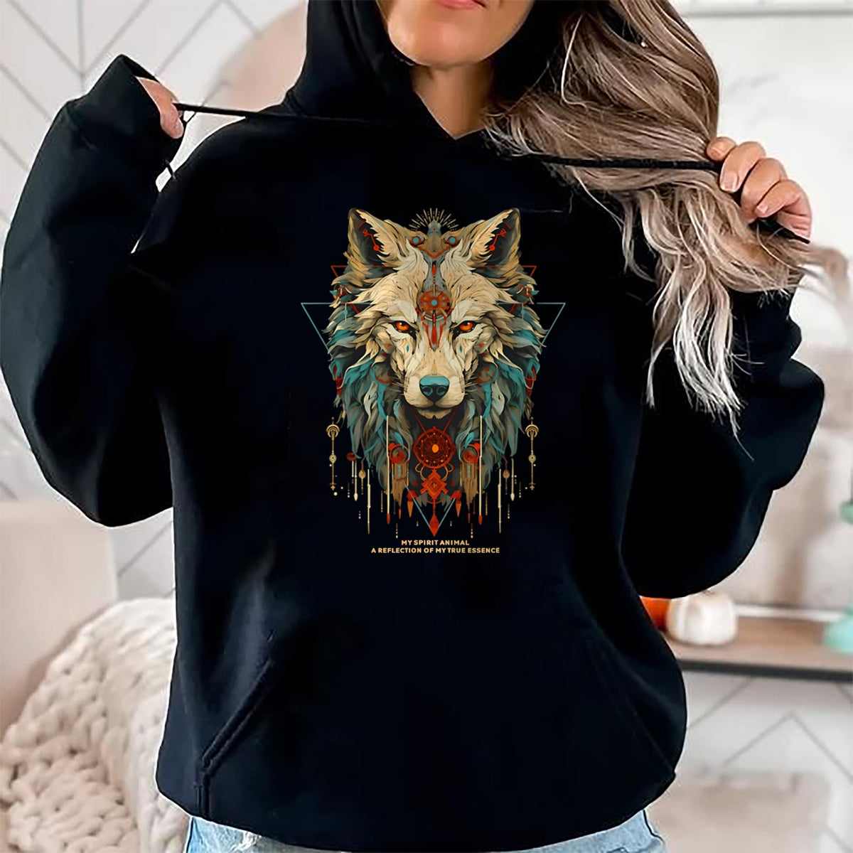 Native American T-Shirts, Vintage Native American Unisex T-Shirt/Hoodie/Sweatshirt HLT00 - Wolf Spirit Animal Sacred Shaman Native American Clan (1)