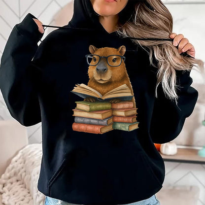Cute Capybara Shirt, Funny Capybara Unisex T-Shirt/Hoodie/Sweatshirt HLT00 - Cute Capybara Reading Books Funny Animal Capybara Bookworms T-Shirt