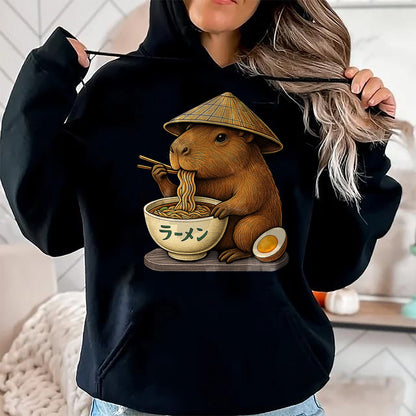 Cute Capybara Shirt, Funny Capybara Unisex T-Shirt/Hoodie/Sweatshirt HLT00 - Capybara Eating Japanese Ramen Kawaii Anime tee Funny Kids T-Shirt
