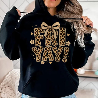 Best Teacher Shirt, Funny Teacher UnisexT-Shirt/Hoodie/Sweatshirt HLT00 - Happy Fri-Yay Friday Leopard Bow Teacher Back to School T-Shirt