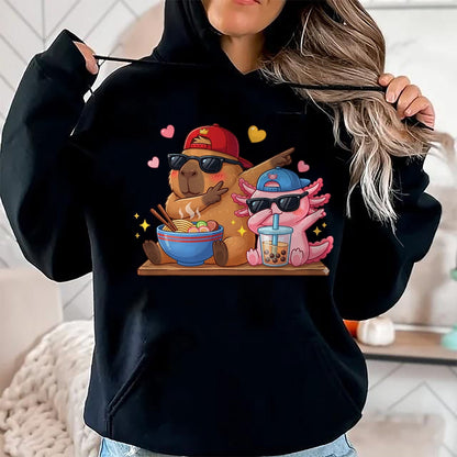 Cute Capybara Shirt, Funny Capybara Unisex T-Shirt/Hoodie/Sweatshirt HLT00 - Cute Dabbing Capybara Axolotl Boba Tea Ramen Boys Girls Kids T-Shirt