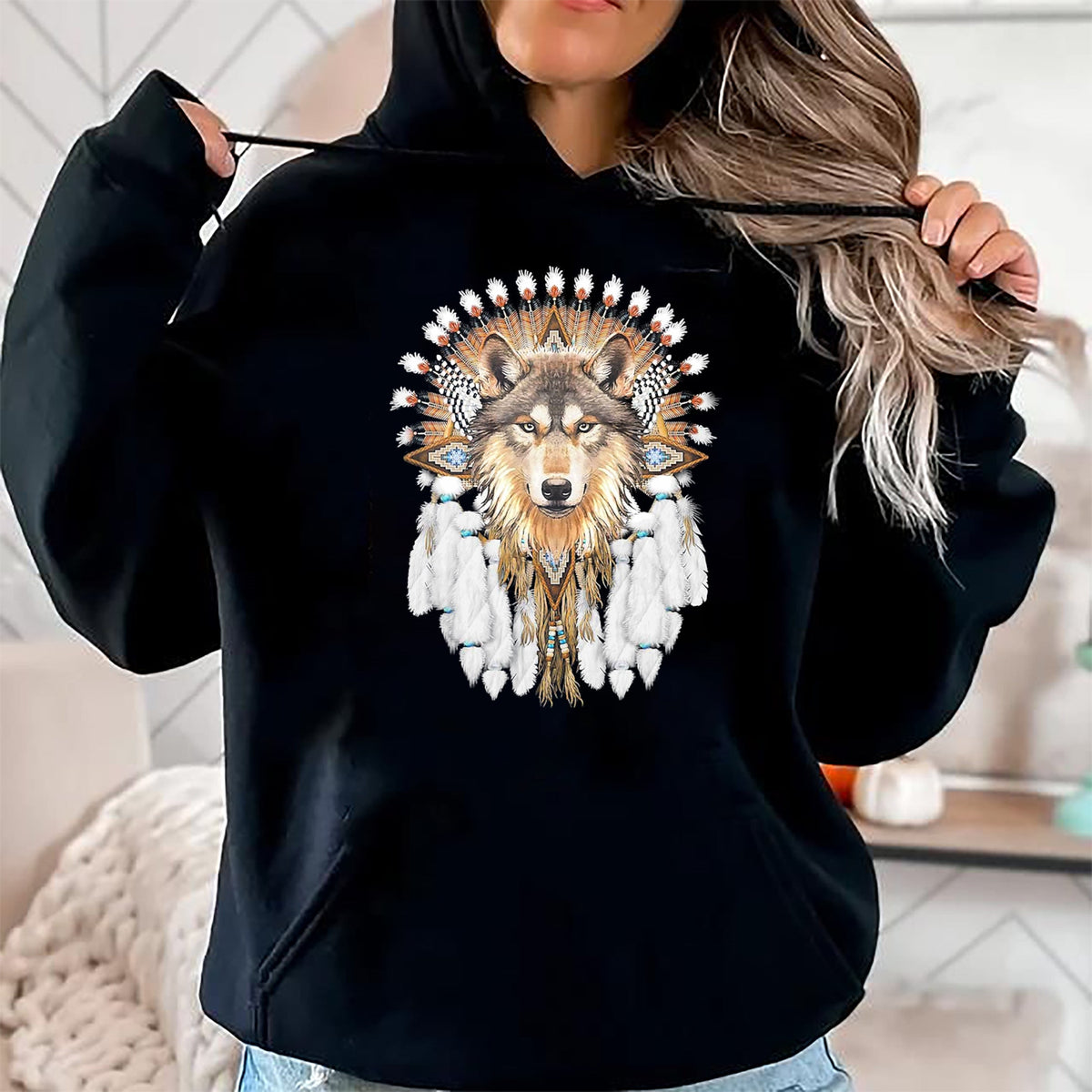 Native American T-Shirts, Vintage Native American Unisex T-Shirt/Hoodie/Sweatshirt HLT00 - Native American Wolf Feather