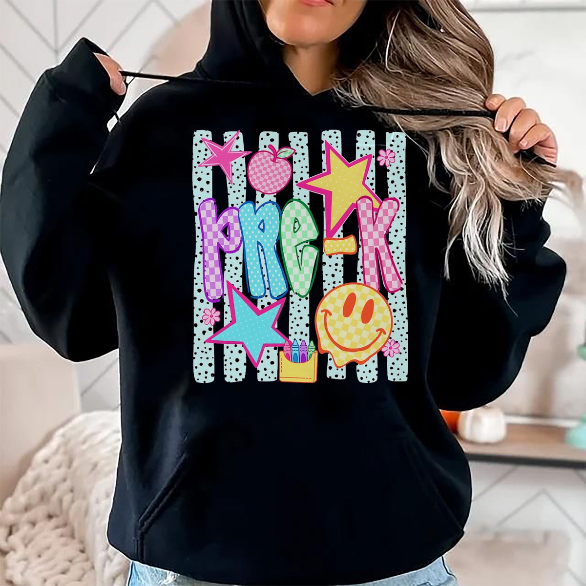 Best Teacher Shirt, Funny Teacher UnisexT-Shirt/Hoodie/Sweatshirt HLT00 - Back to School Colorful Pre K Checkered Girl Teacher T-Shirt