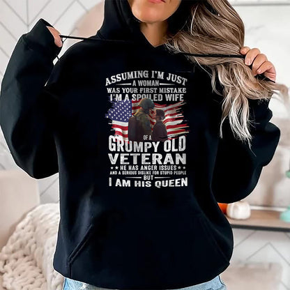Best Wife Shirt, Wife and Husband Unisex T-Shirt/Hoodie/Sweatshirt HLT00 - Gift for wife T shirt, spoiled wife   Womens I'm A Spoiled Wife Of A Grumpy Old Veteran (On Back) V-
