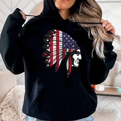 Native American T-Shirts, Vintage Native American Unisex T-Shirt/Hoodie/Sweatshirt HLT00 - Native American Indian Chief American USA Flag 4th Of July