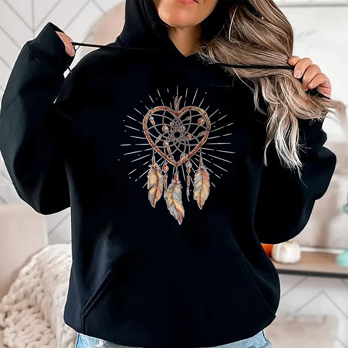 Native American T-Shirts, Vintage Native American Unisex T-Shirt/Hoodie/Sweatshirt HLT00 - Boho Native American Gift Heart Dreamcatcher