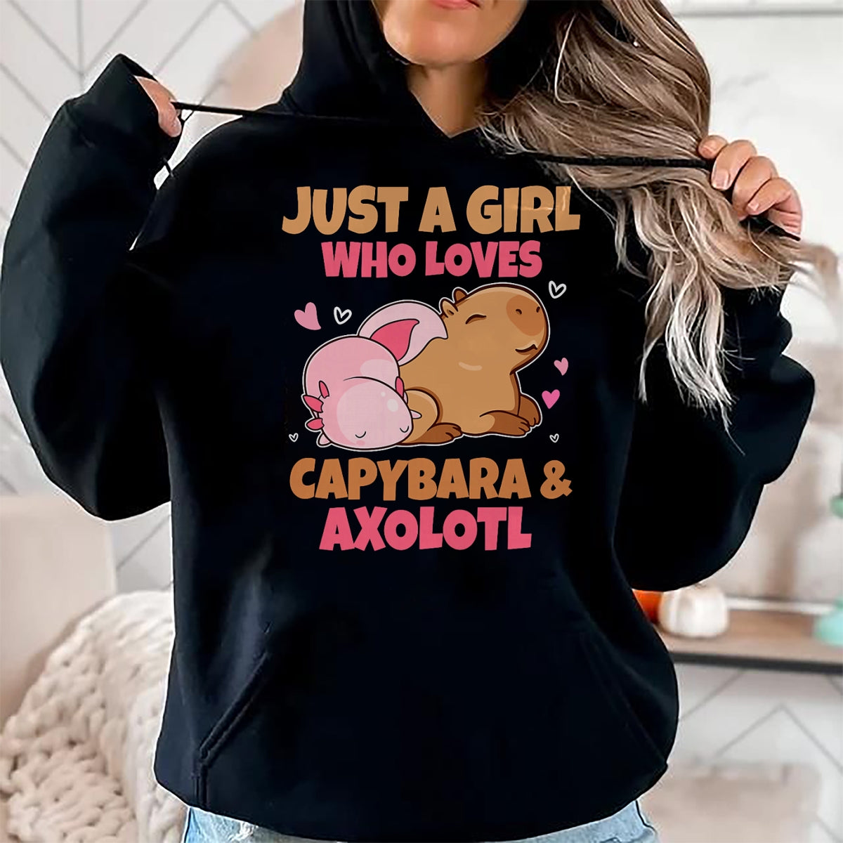 Cute Capybara Shirt, Funny Capybara Unisex T-Shirt/Hoodie/Sweatshirt HLT00 - Just A Girl Loves Capybara And Axolotl Salamander Lover T-Shirt