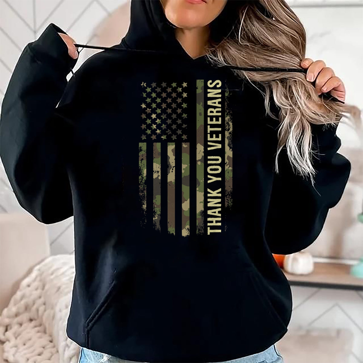 Proud Veteran Shirt, Funny Veteran UnisexT-Shirt/Hoodie/Sweatshirt HLT00 - Thank You Veterans Camouflage American Flag T-Shirt