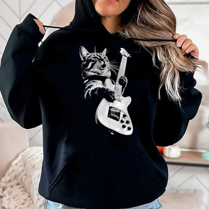 Guitar Lover Shirt, Funny Guitar UnisexT-Shirt/Hoodie/Sweatshirt HLT00 - Rock Cat Playing Guitar - Funny Guitar Cat T-Shirt, Men, Black, 3X-Large