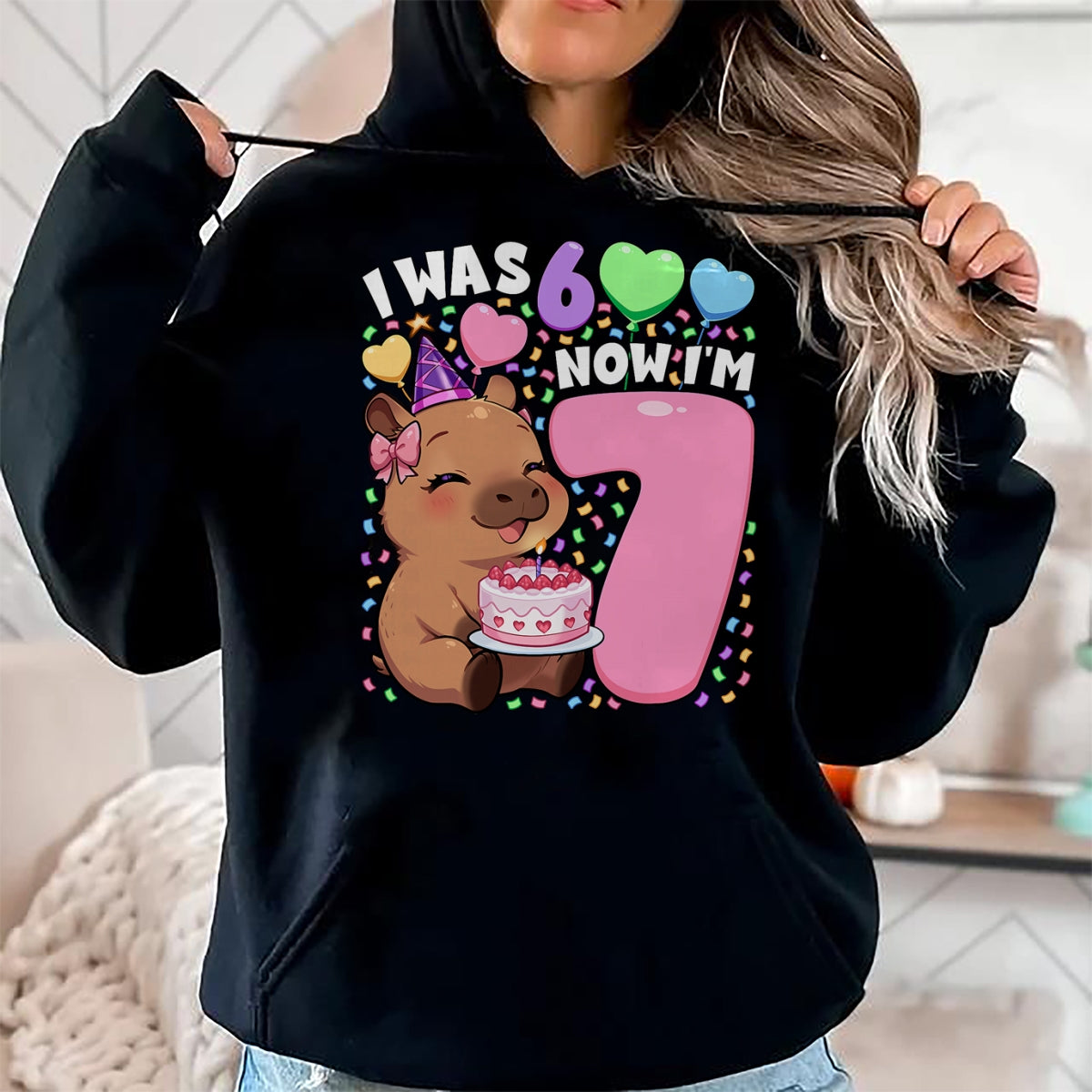 Cute Capybara Shirt, Funny Capybara Unisex T-Shirt/Hoodie/Sweatshirt HLT00 - I was 6 Now I_m 7 Shirt  Kawaii 7th Capybara 67 Birthday T-Shirt