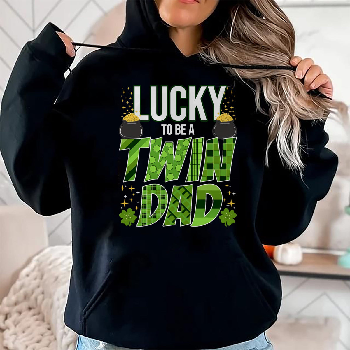 Gift for Dad Shirt, Funny Dad Unisex T-Shirt/Hoodie/Sweatshirt HLT00 – Lucky To Be a Twin Dad St. Patrick_s Day Gender Reveal T-Shirt