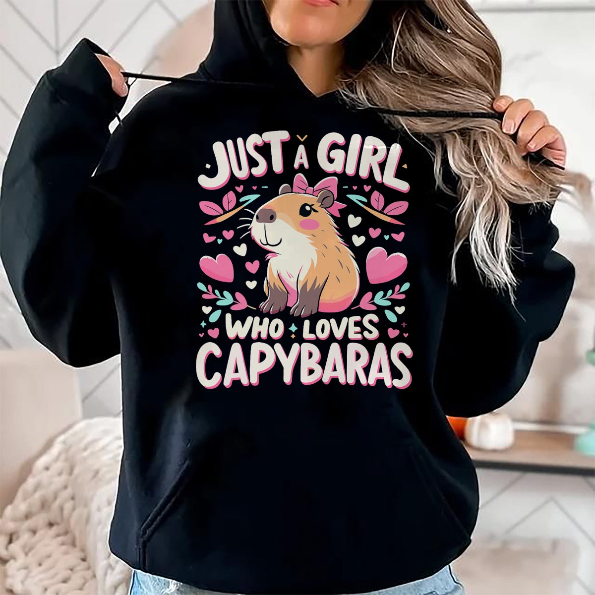 Cute Capybara Shirt, Funny Capybara Unisex T-Shirt/Hoodie/Sweatshirt HLT00 - Just a Girl who Loves Capybaras T-Shirt (5)