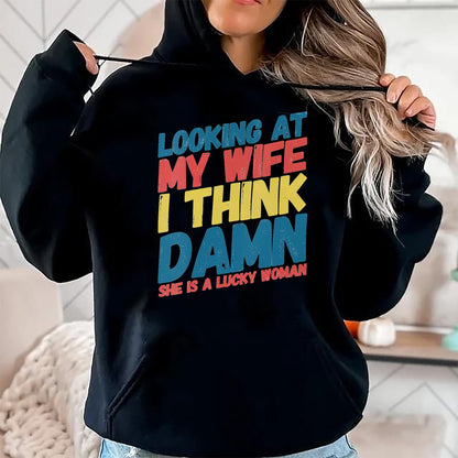 Best Wife Shirt, Wife and Husband Unisex T-Shirt/Hoodie/Sweatshirt HLT00 - Gift for wife T shirt, lucky wife   Womens My Lucky Wife Best Crazy Husband Funny Married Couple V-N